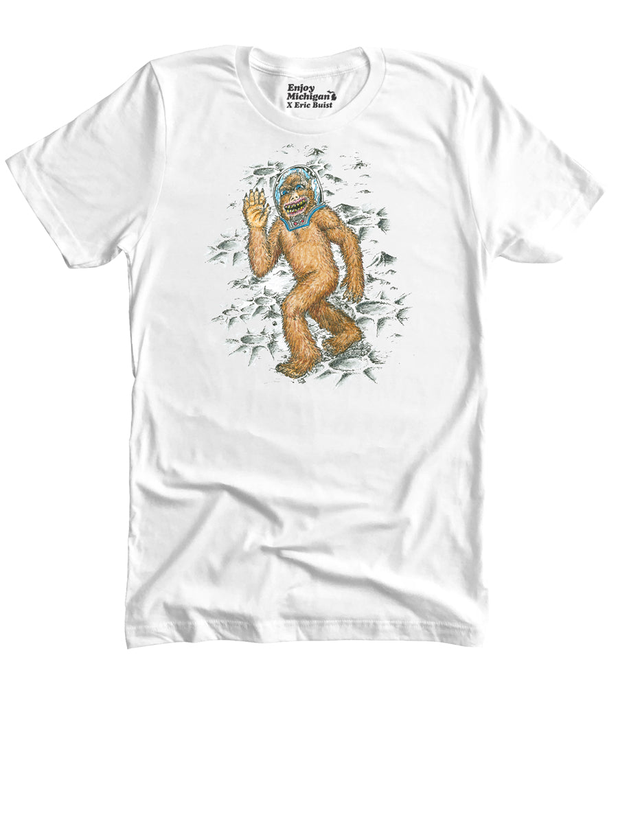 Michigan Bigfoot on the Moon Unisex T-shirt - White t-shirt Enjoy Michigan   