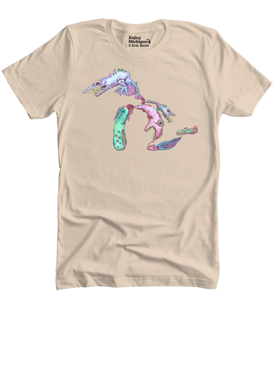 Great Lakes Monsters Unisex T-shirt - Sand t-shirt Enjoy Michigan   