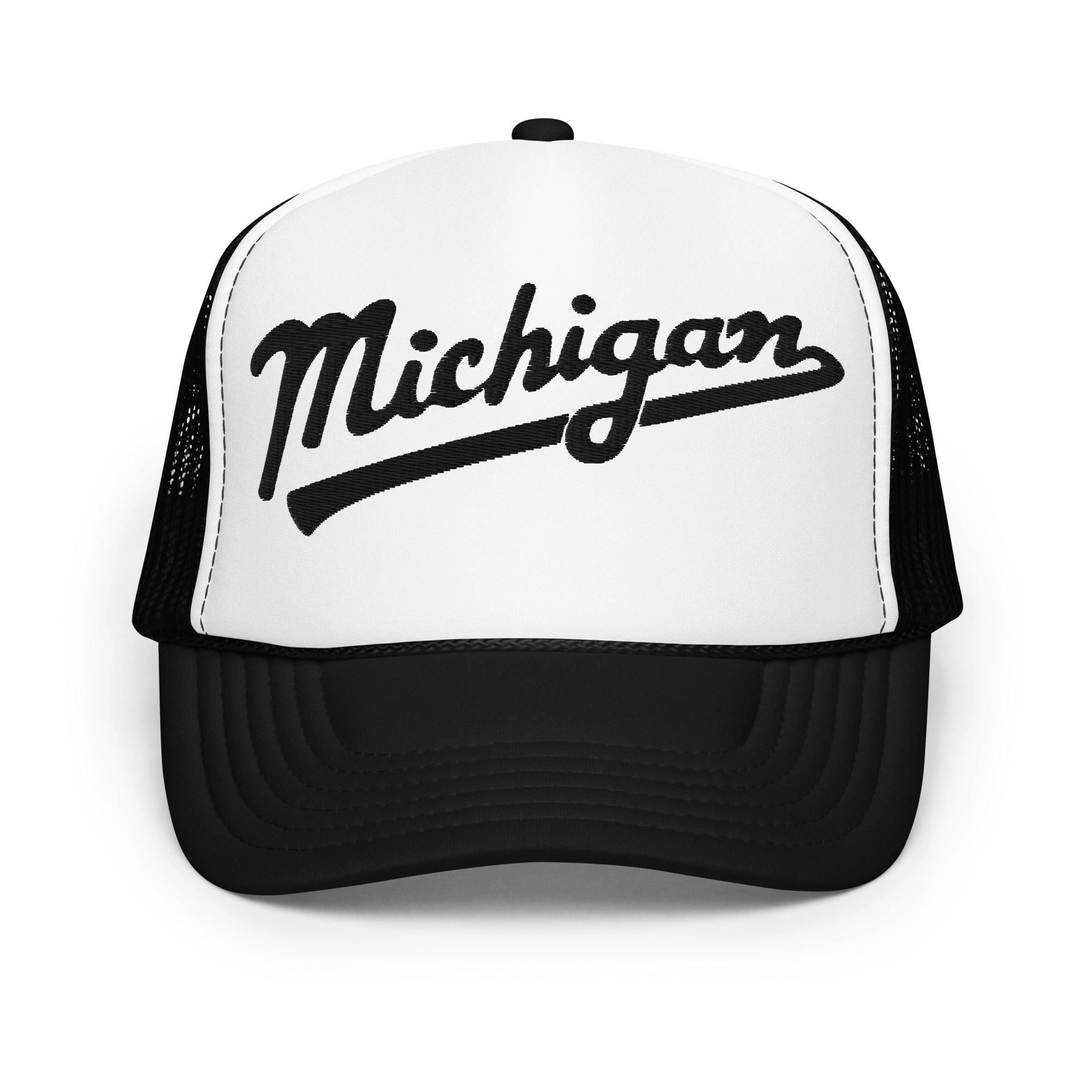 Michigan Script Embroidered Foam Trucker Hat - Black and White hat / cap Enjoy Michigan Default Title  