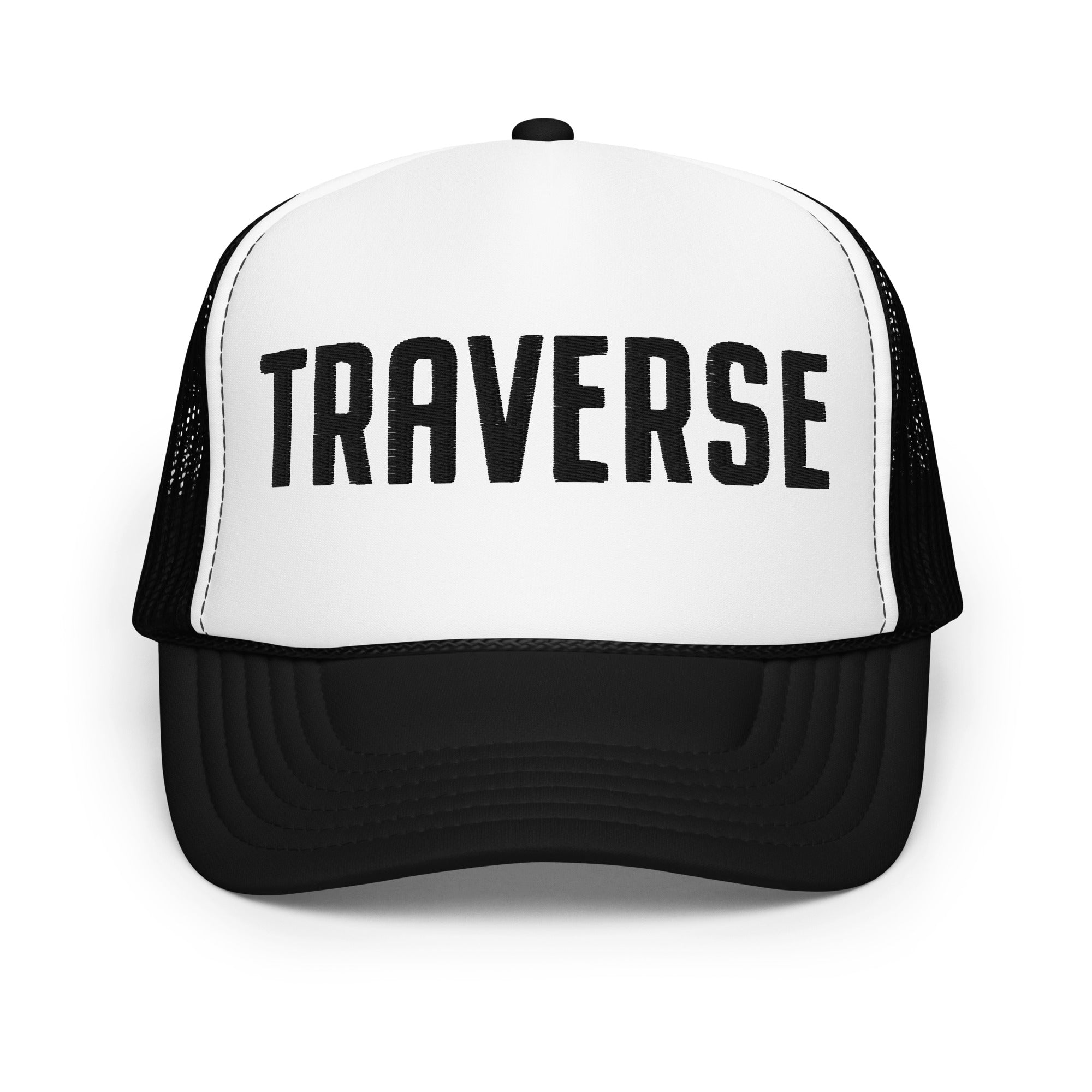 Traverse Embroidered Foam Trucker Hat - Black and White hat / cap Enjoy Michigan Default Title  