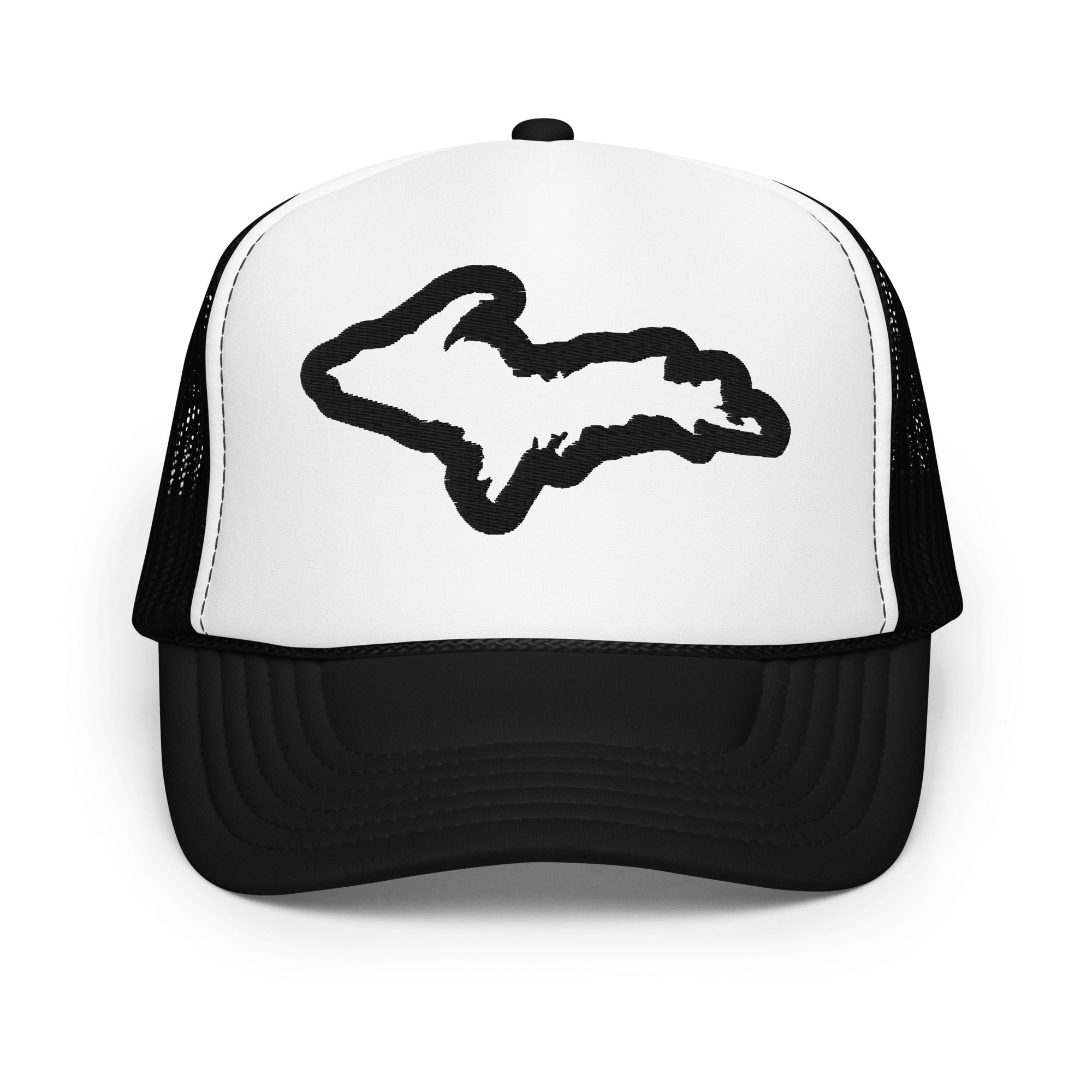 Upper Peninsula Michigan Embroidered Foam Trucker Hat - Black and White hat / cap Enjoy Michigan Default Title  