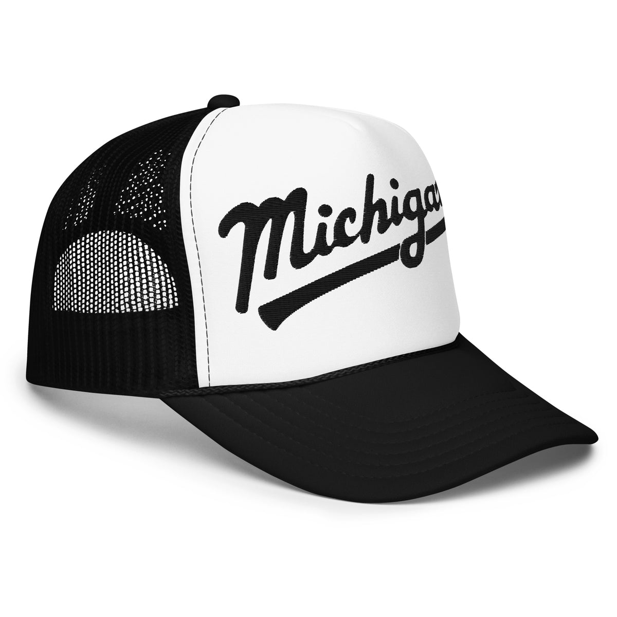 Michigan Script Embroidered Foam Trucker Hat - Black and White hat / cap Enjoy Michigan   