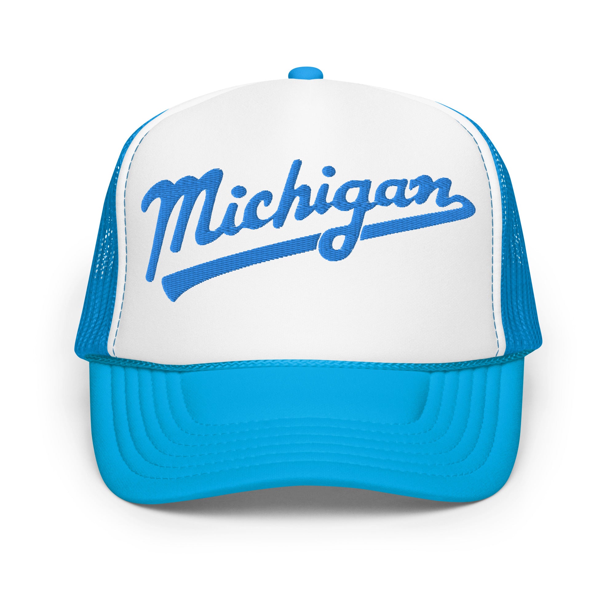 Michigan Script Embroidered Foam Trucker Hat - Light Blue and White hat / cap Enjoy Michigan Default Title  