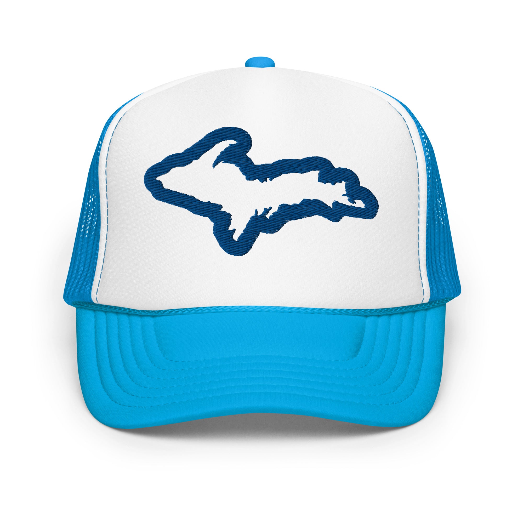 Upper Peninsula Michigan Embroidered Foam Trucker Hat - Light Blue and White hat / cap Enjoy Michigan Default Title  