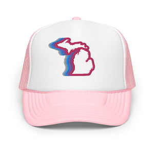 Michigan 70's Embroidered Foam Trucker Hat - Pink and White hat / cap Enjoy Michigan Default Title  