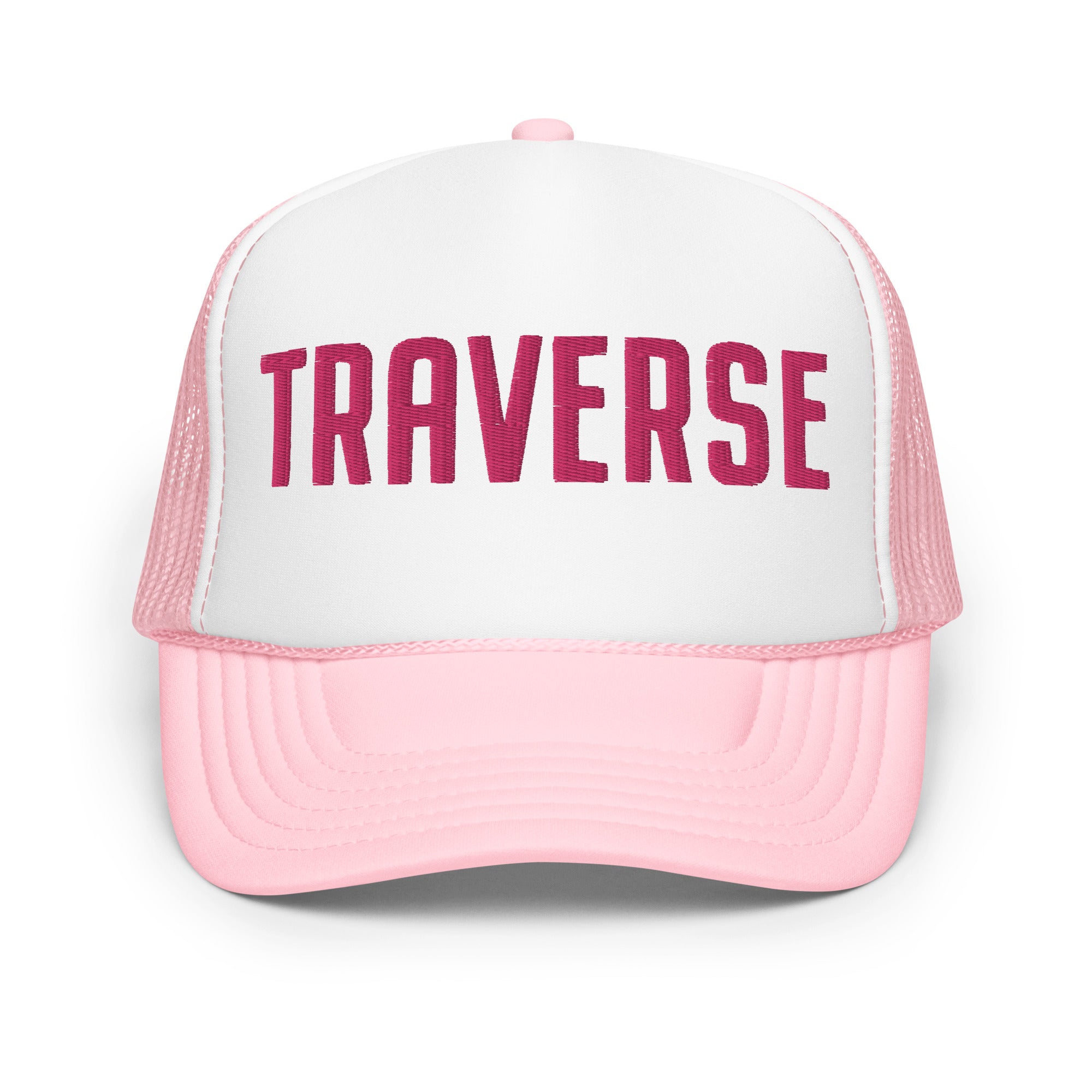 Traverse Embroidered Foam Trucker Hat - Pink and White hat / cap Enjoy Michigan Default Title  