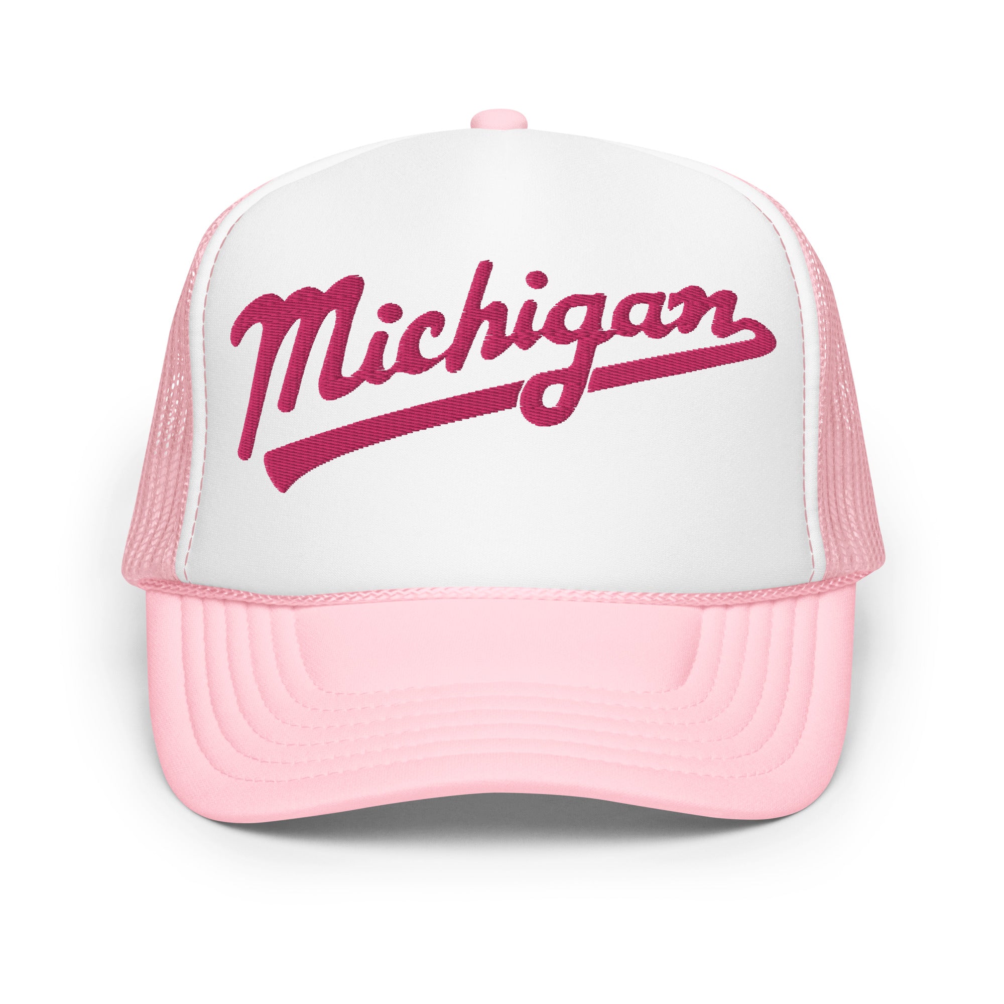 Michigan Script Embroidered Foam Trucker Hat - Pink and White hat / cap Enjoy Michigan Default Title  