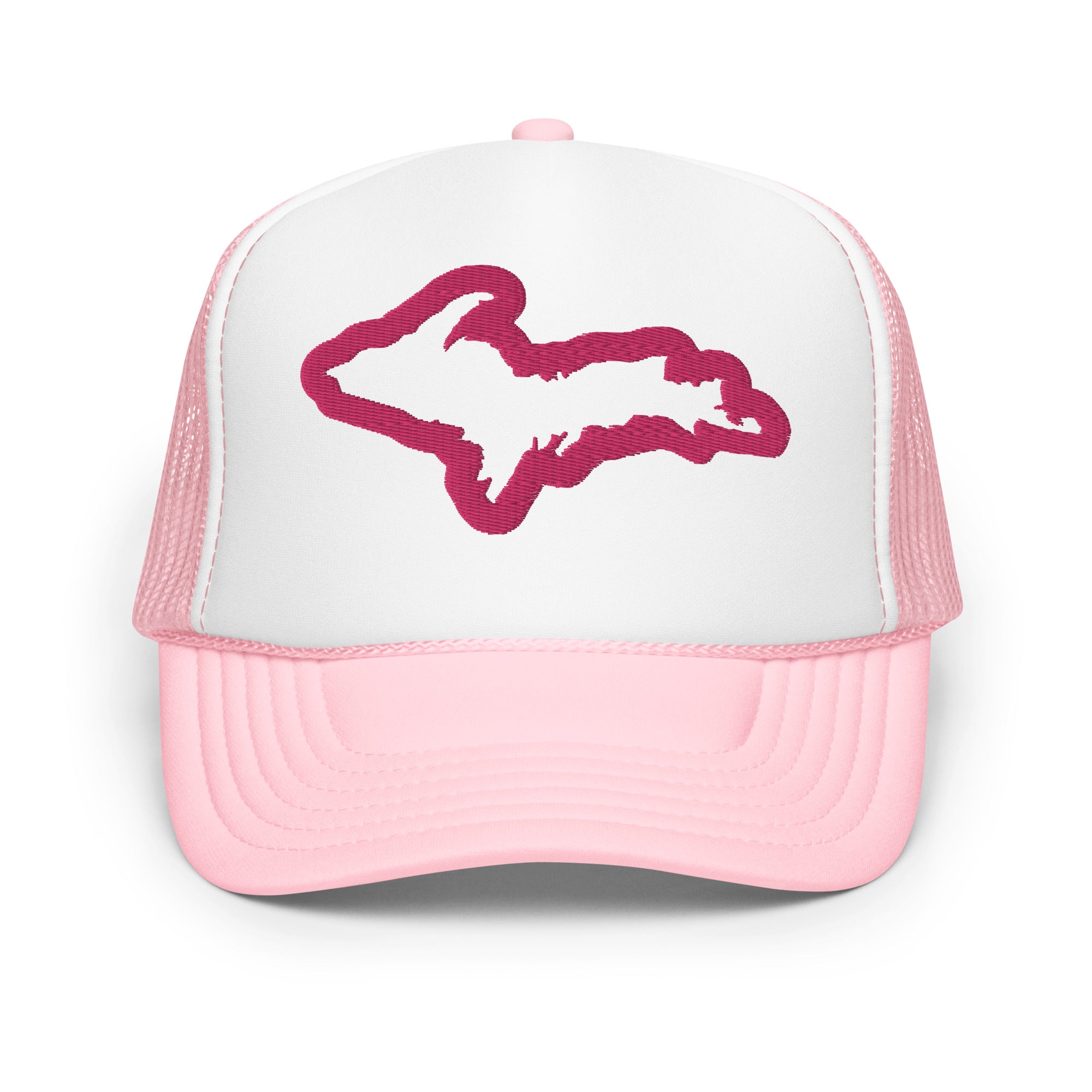 Upper Peninsula Michigan Embroidered Foam Trucker Hat - Pink and White hat / cap Enjoy Michigan Default Title  