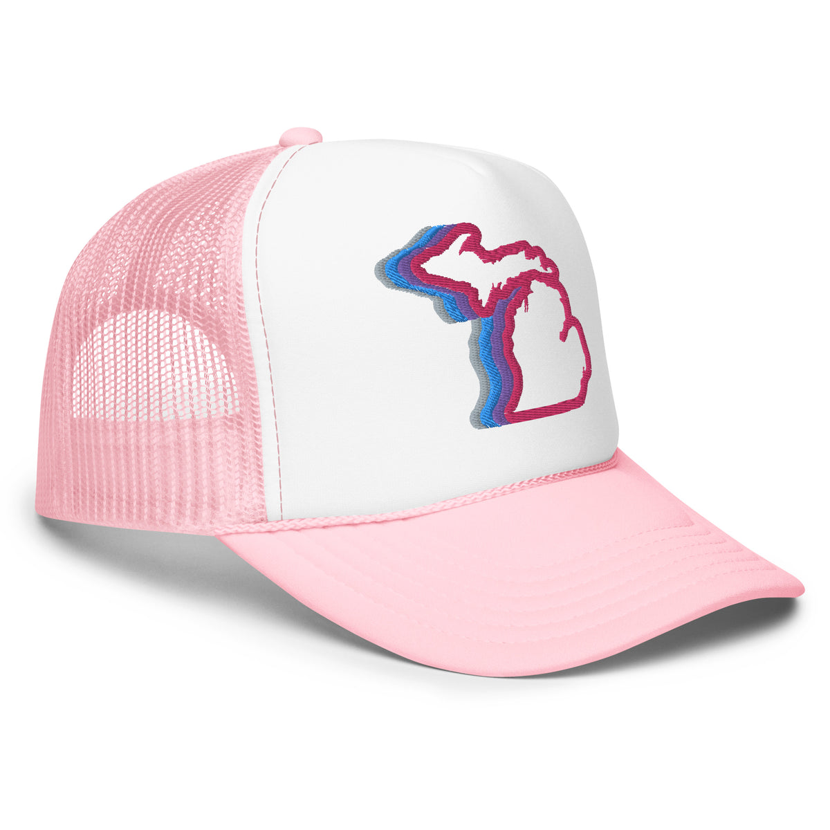 Michigan 70's Embroidered Foam Trucker Hat - Pink and White hat / cap Enjoy Michigan   