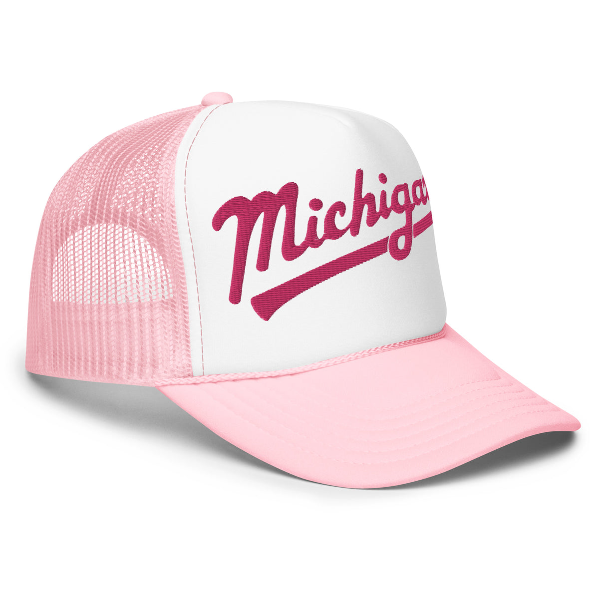 Michigan Script Embroidered Foam Trucker Hat - Pink and White hat / cap Enjoy Michigan   