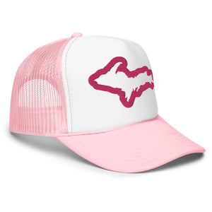 Upper Peninsula Michigan Embroidered Foam Trucker Hat - Pink and White hat / cap Enjoy Michigan   